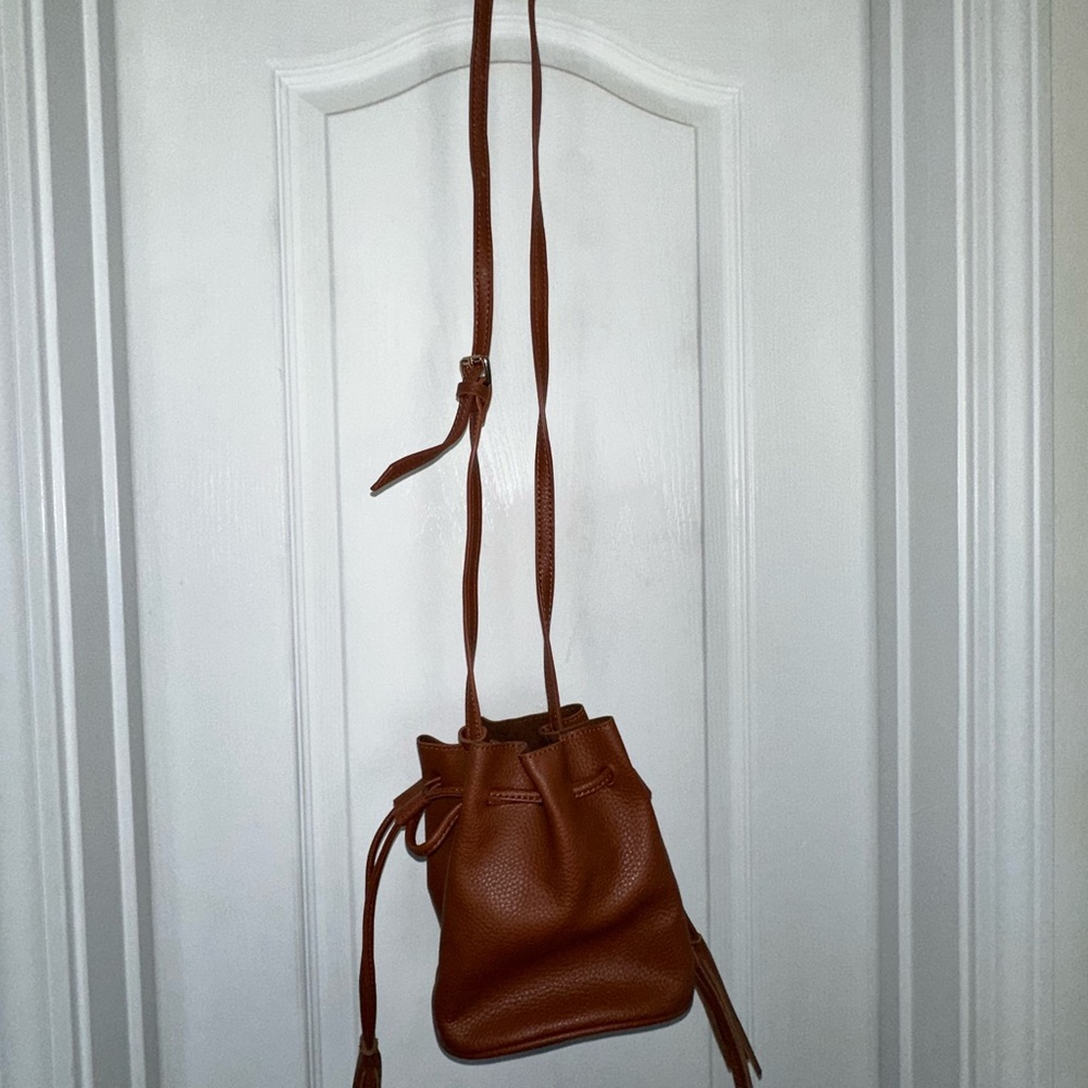 Brown Crossbody Bag with Drawstring Closure